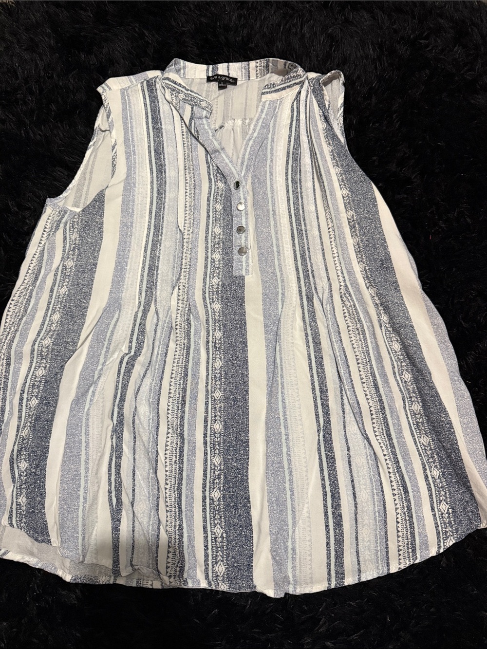 Ava and Grace Sleeveless Striped Button-Henley Women’s Top - Blue & White